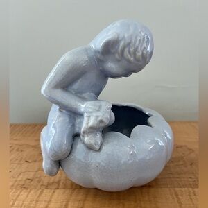 1930s Vintage Niloak Art Pottery Blue Semi Matte Glazed PAN Planter Bowl